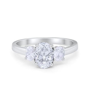 Oval Three Stone Wedding Engagement Ring Simulated CZ 925 Sterling Silver